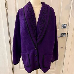 VTG Tundra Canada Wool Cardigan blazer Purple black large ***flaw please read